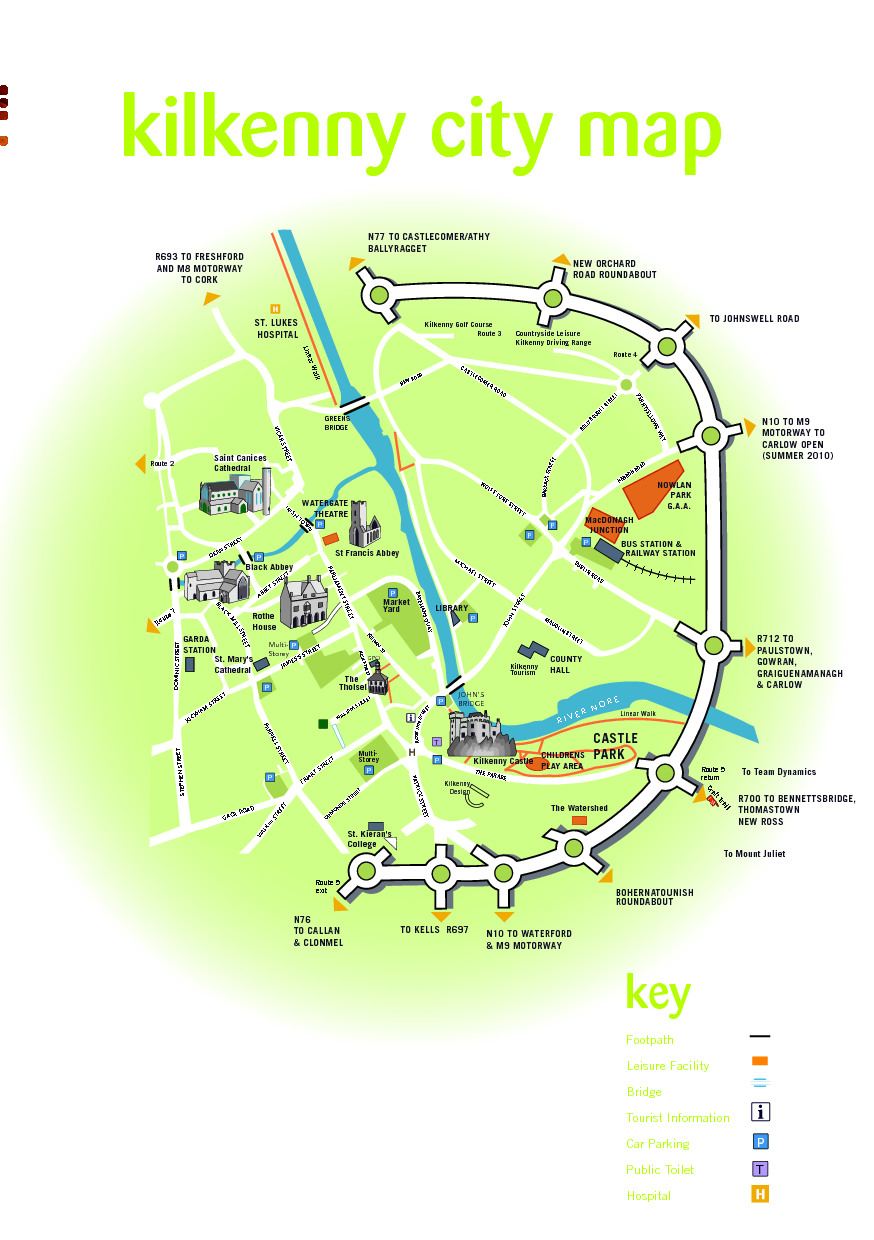Mapa de los atractivos turísticos de Kilkenny